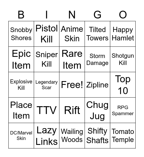 Fortnite Bingo Card