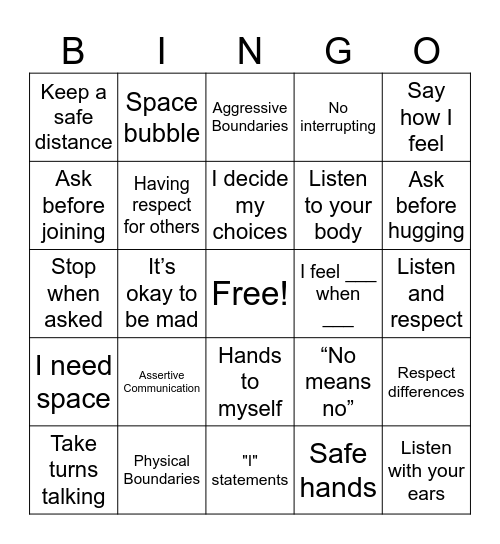 Boundaries Bingo Card