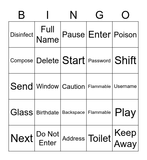 Vocational Words Bingo Card