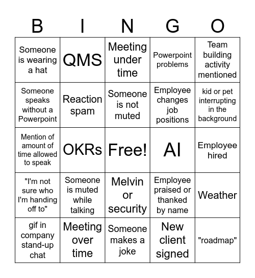 Co stand-up Bingo Card