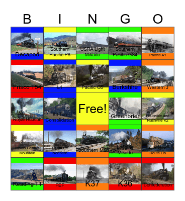 Steam Excursion Engines that I would like to design one day Bingo Card
