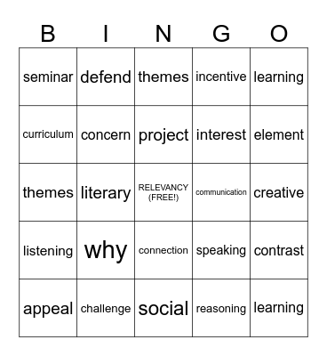 Kelly and Kelly's Relevancy Buzz Word Bingo Card