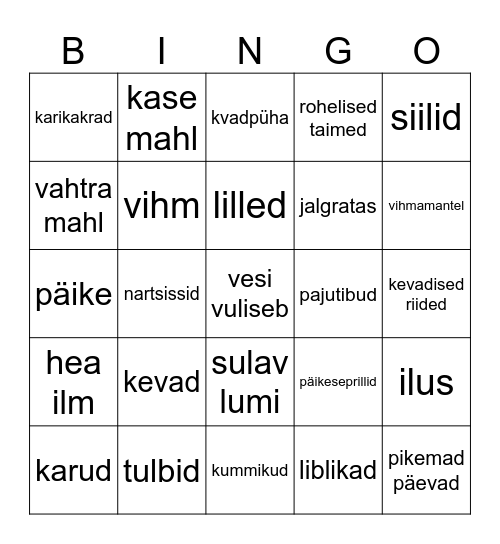 kevad Bingo Card