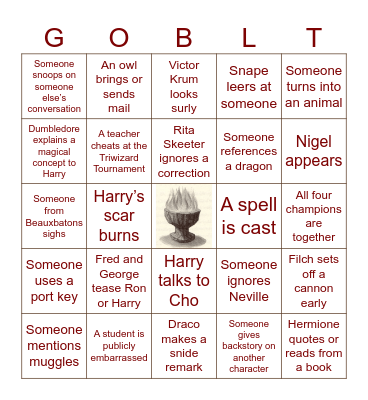Harry Potter and The Goblet of Fire Bingo Card