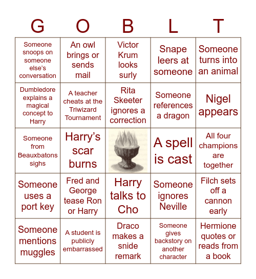 Harry Potter and The Goblet of Fire Bingo Card