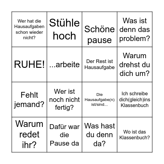 Lehrer bingo Card