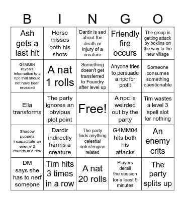 More DnD Bingo Card