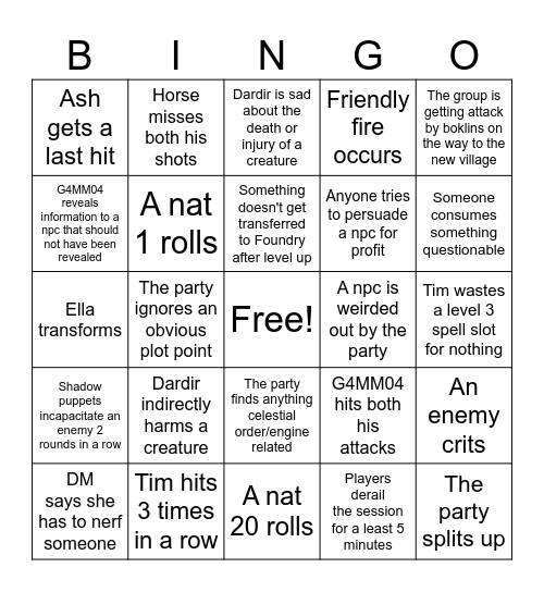 More DnD Bingo Card