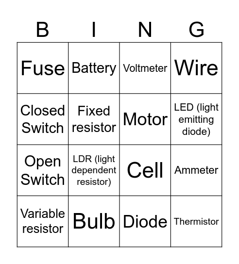 Circuit Symbols Bingo Card