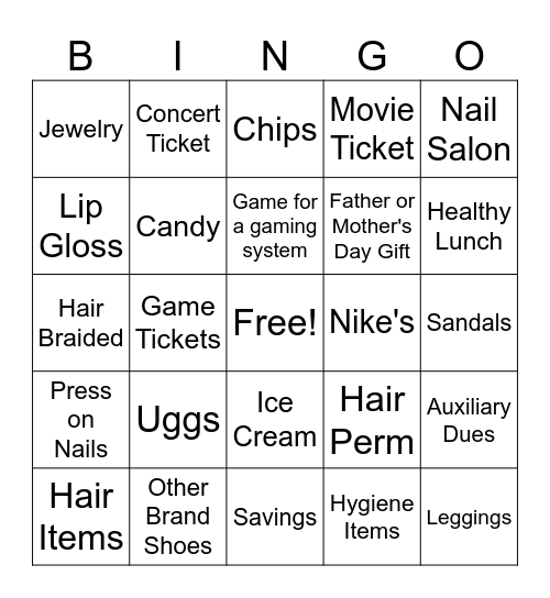 Budget Bingo Card