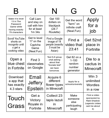 Fun Bingo Card