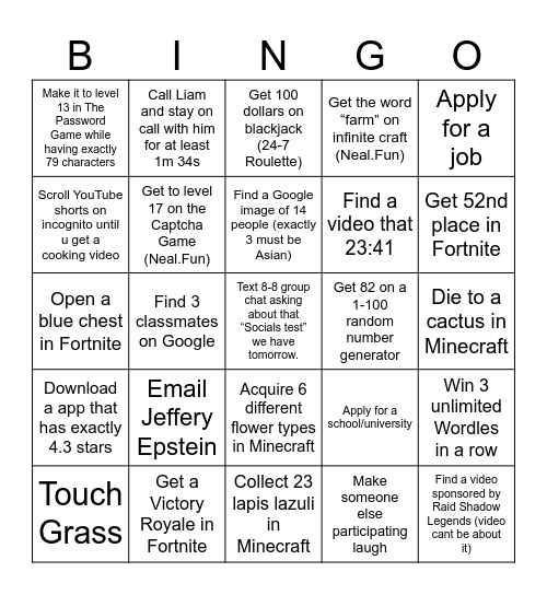 Fun Bingo Card
