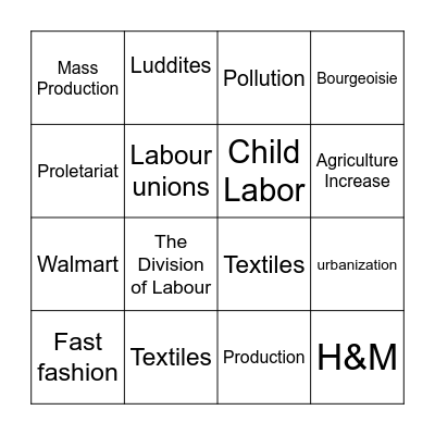 Industrial Revolution - Fast fashion Bingo Card