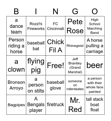 Reds Opening Day Bingo Card