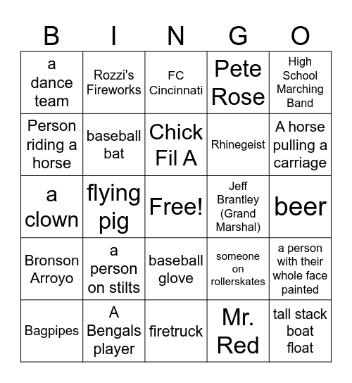 Reds Opening Day Bingo Card