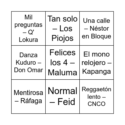 bingo musical Bingo Card