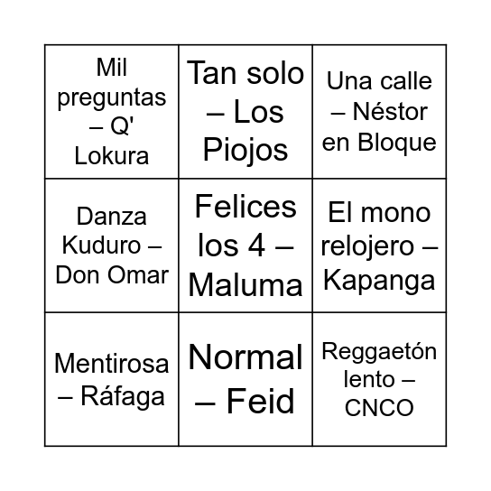 bingo musical Bingo Card