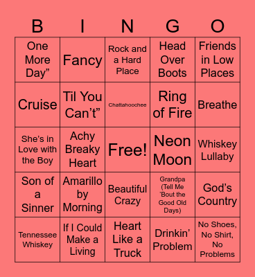 Country Round- Game 2 Bingo Card