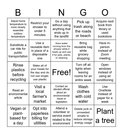 Green Team 2026 Challenge Bingo Card