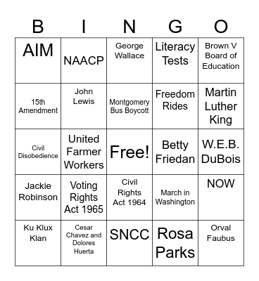 Civil Rights Bingo Card