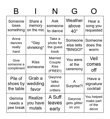 Wedding Bingo Card