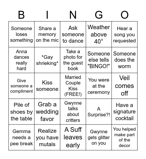 Wedding Bingo Card