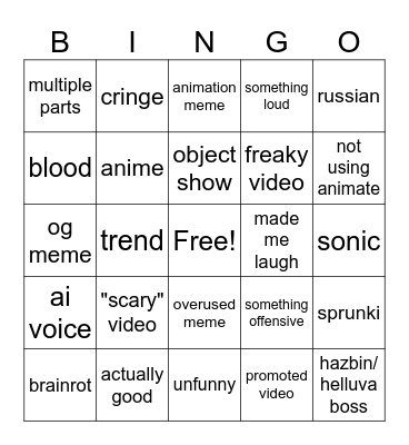 My movie bingo Card