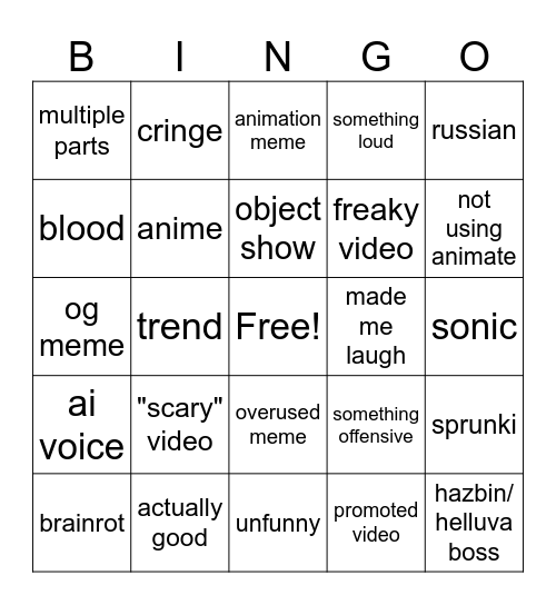 My movie bingo Card