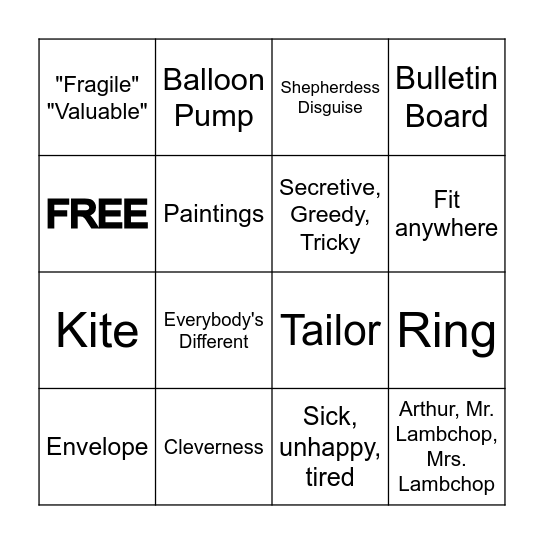 Flat Stanley Bingo Card