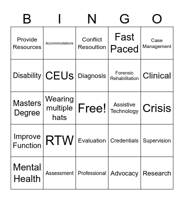 CRC/Social Work Bingo Card