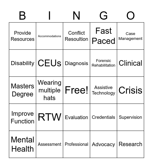 CRC/Social Work Bingo Card
