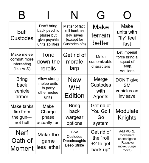 Warhammer 11th Edition Bingo Card