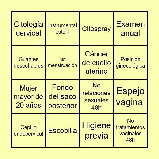 EXAMEN DE PAPANICOLAOU Bingo Card