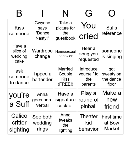 Wedding Bingo Card