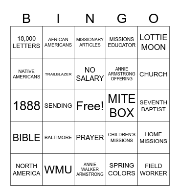 ANNIE ARMSTRONG BINGO Card