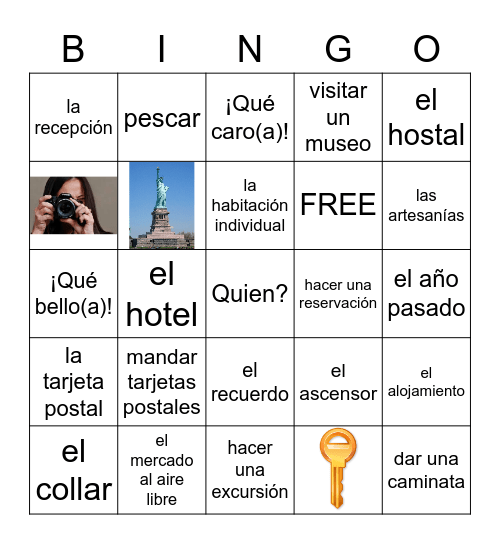Español 2 - U1L2 Vocab (vacaciones) Bingo Card
