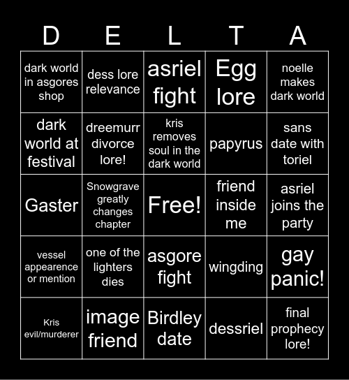 Deltarune chapter 5 bingo Card