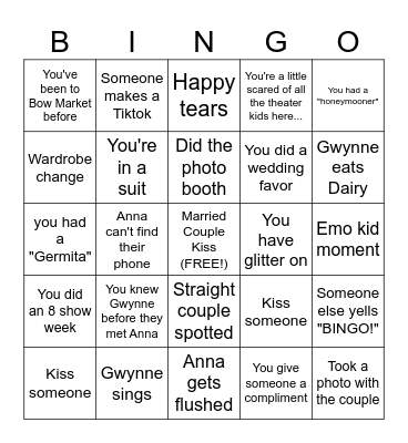Wedding Bingo Card
