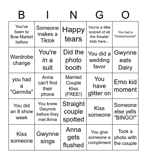 Wedding Bingo Card