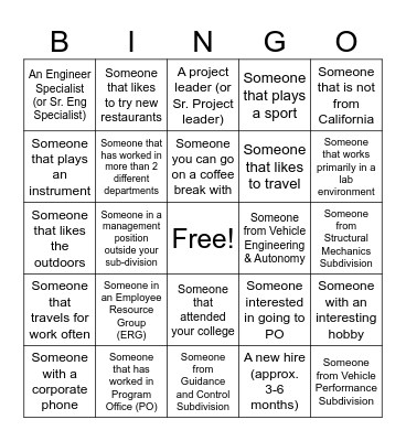 VSD Networking Bingo Card