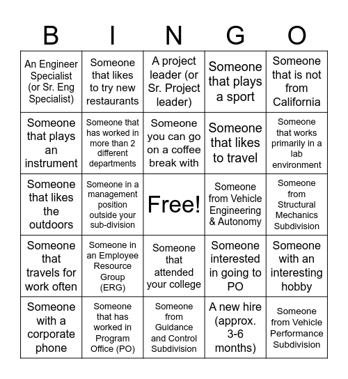 VSD Networking Bingo Card