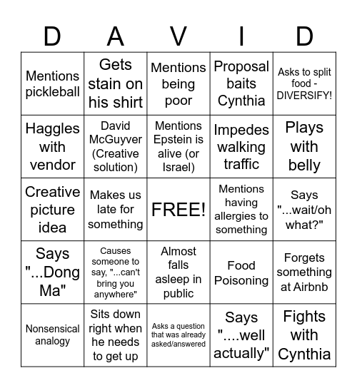 David Bingo Card