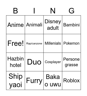 Cringe Bingo Card