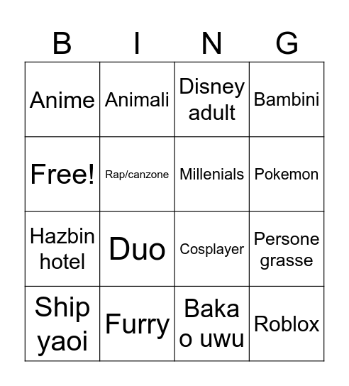 Cringe Bingo Card