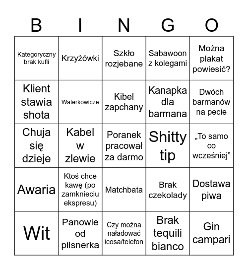 Wieczór w tygodniu Bingo Card
