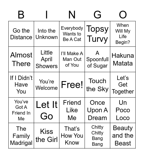 Disney Movies! Bingo Card