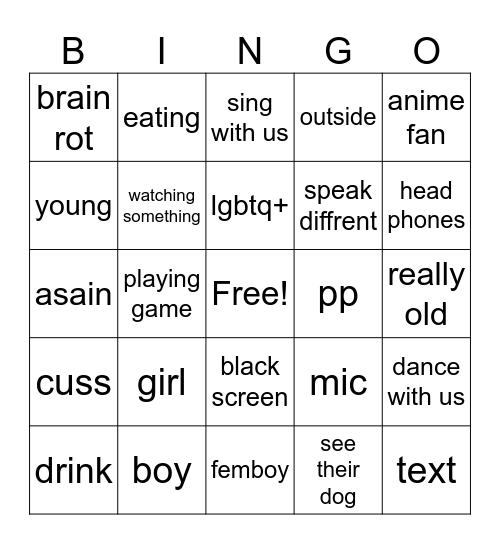 omegle Bingo Card