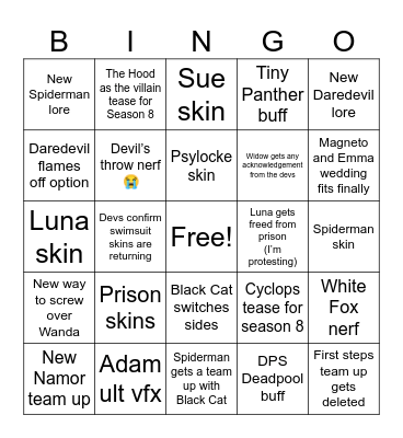 Marvel Rivals Season 7.5 Bingo Card