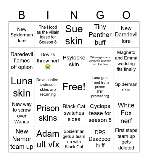 Marvel Rivals Season 7.5 Bingo Card