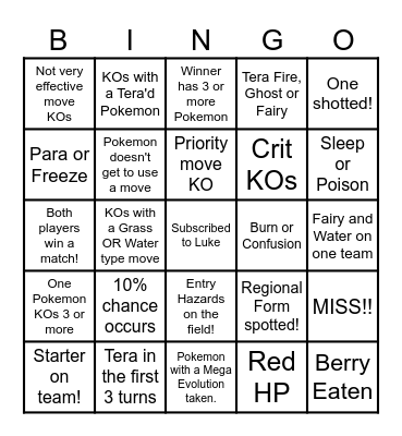 Then we fight bingo Luke Legendary Stats Bingo Card